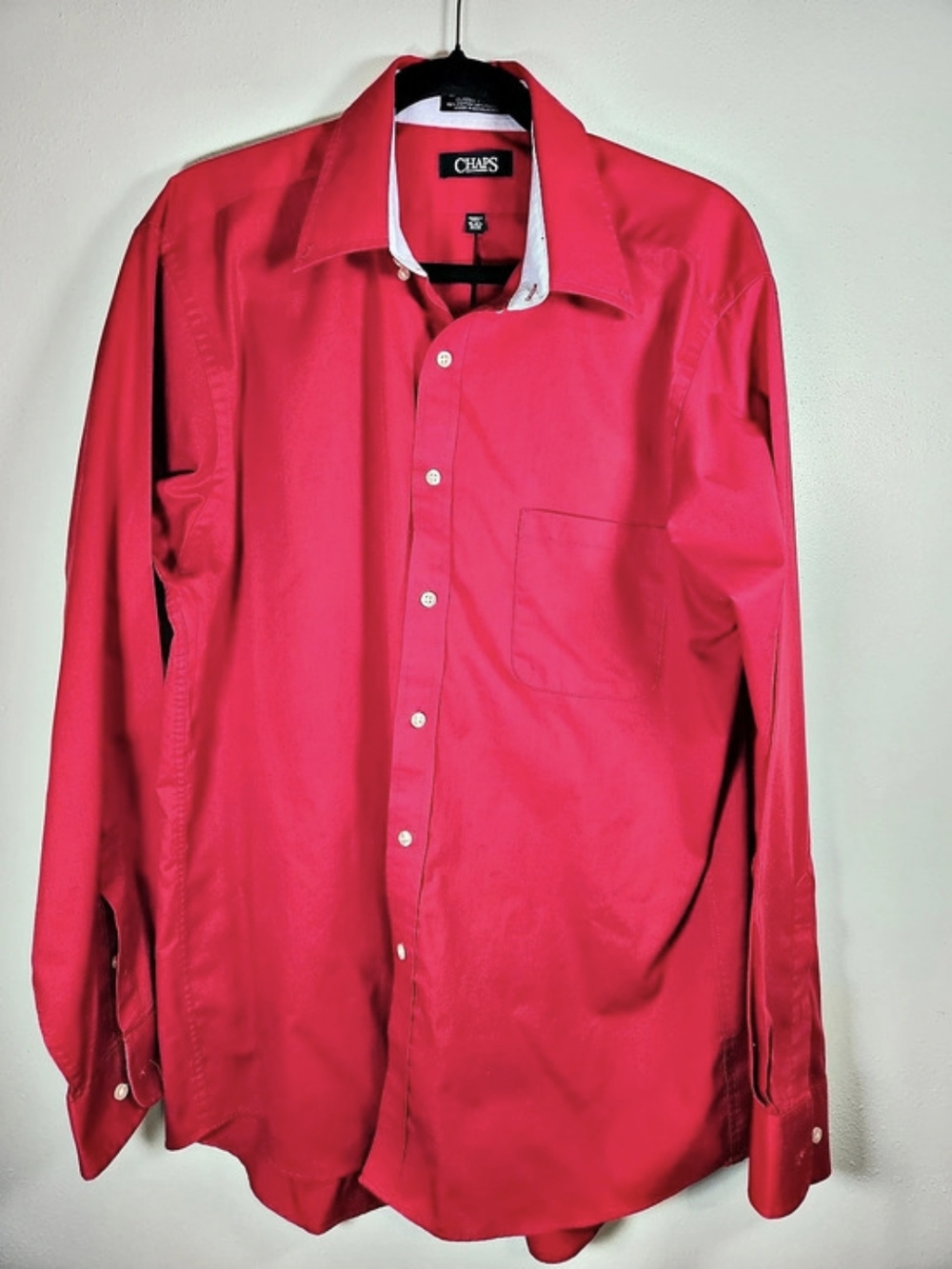 Chaps Classic Fit Twill Wrinkle Free Button-Down Shirt Red Medium
